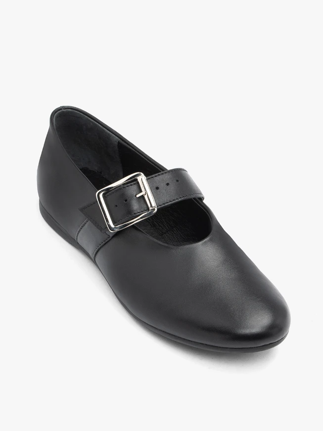 Schwarze Mary Jane Ballerinas mit Schnallenverzierung