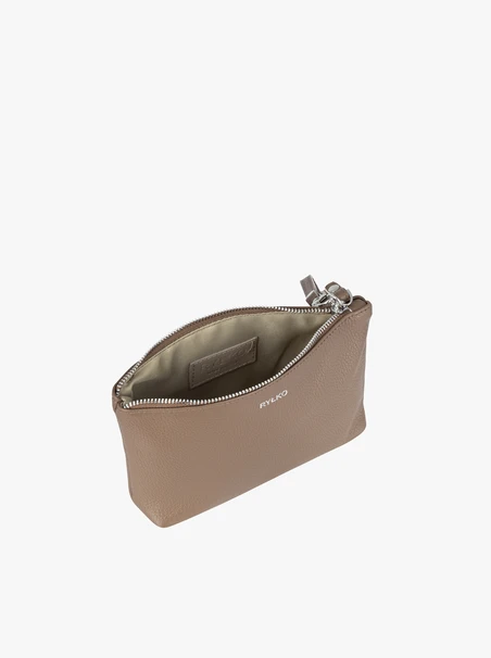 Cremefarbene Kosmetiktasche aus Glattleder