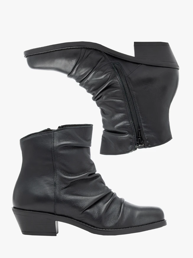 <p>Schwarze, geraffte Stiefeletten</p>