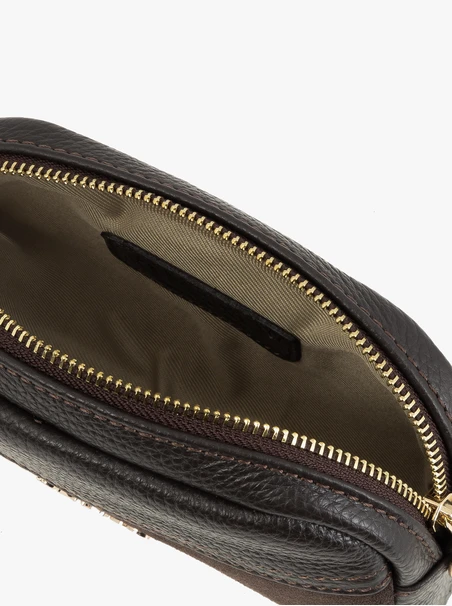 Kleine braune Handtasche aus genarbtem Leder und Velours