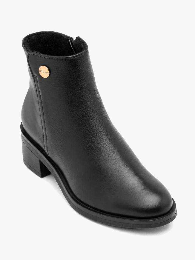 Schwarze Stiefel mit Absatz aus genarbtem Leder