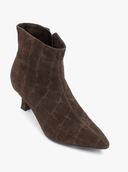 Stiefel mit Krokodilmuster und ausgestelltem Stilettoabsatz