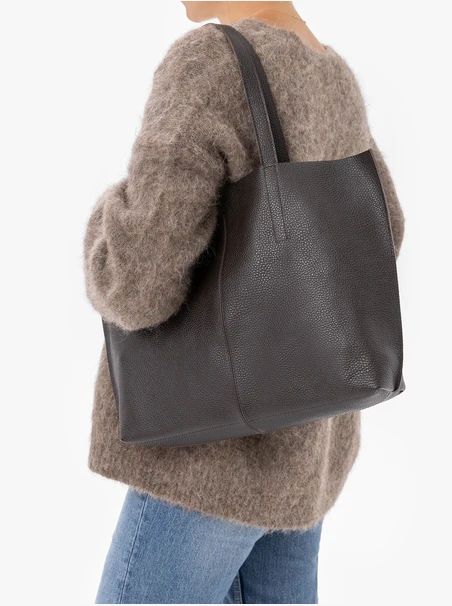 Dunkelbraune Leder-Shopper-Tasche