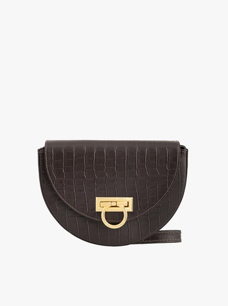 Braune Handtasche im Crescent-Design aus Krokodilleder