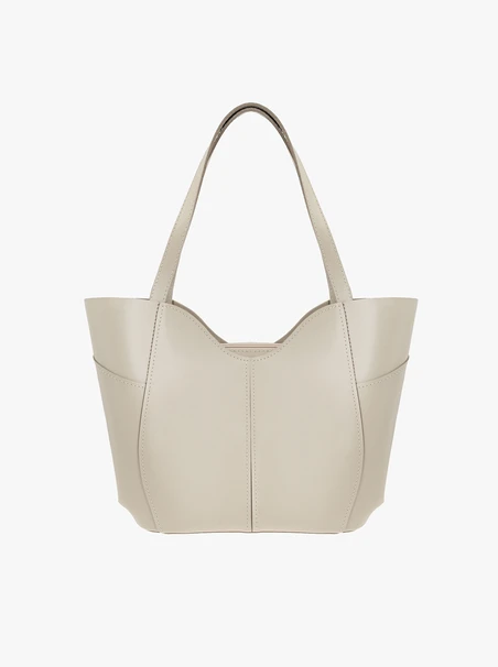 Beige-graue Shopper-Tasche aus Glattleder
