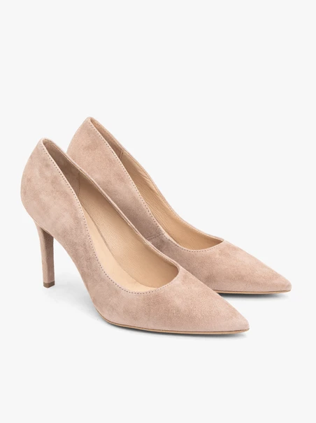 Beigefarbene Pumps aus Veloursleder