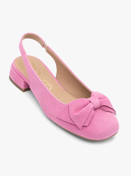 Rosa Slingback-Pumps ohne Absatz mit Schleife
