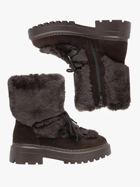 Dunkelbraune Schnür-Winterstiefel mit Fellbesatz