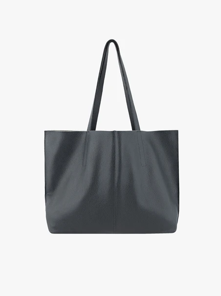Dunkelgraue Leder-Shopper-Tasche