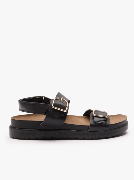 Schwarze Sandalen aus genarbtem Leder