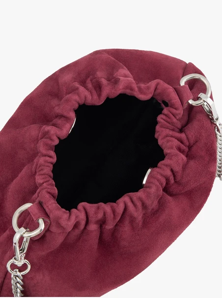 Burgunderrote Beuteltasche aus Veloursleder