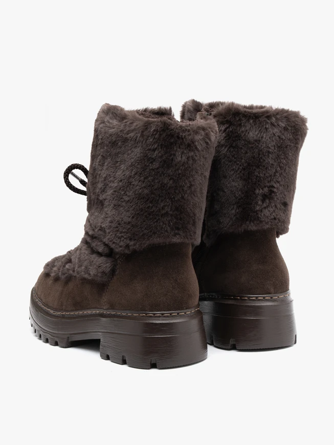 Braune Schnür-Schneestiefel mit Fellbesatz
