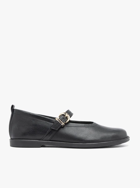 Schwarze Leder Riemchenballerinas