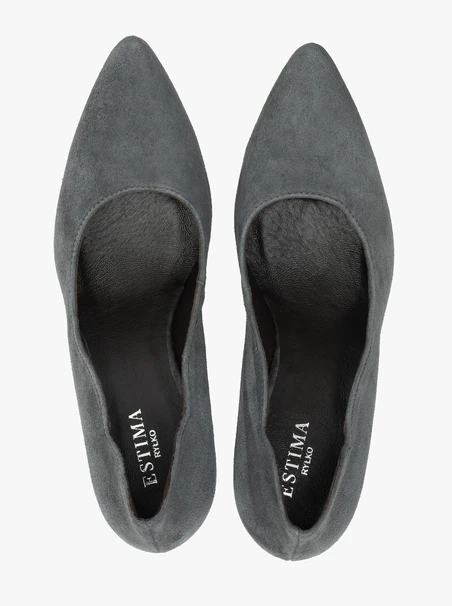 Graphitfarbene Stiletto-Pumps aus Veloursleder
