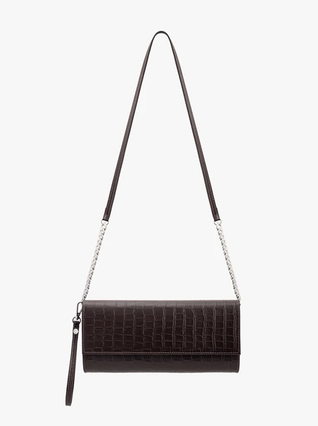 Dunkelbraune Clutch-Tasche mit Krokodilledermuster