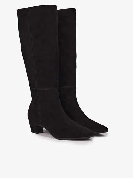 Schwarze Velourslederstiefel mit Stilettoabsatz