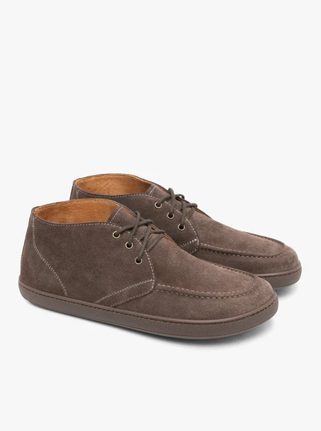 Graue Barfußschuhe aus Veloursleder