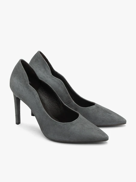 Graphitfarbene Stiletto-Pumps aus Veloursleder