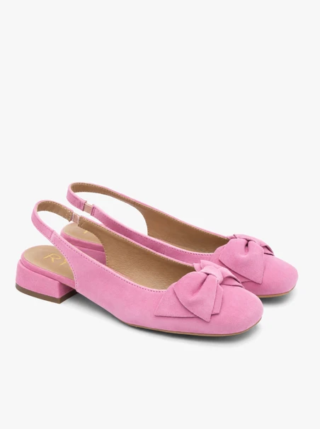 Rosa Slingback-Pumps ohne Absatz mit Schleife