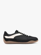 Schwarze Sportschuhe mit weißem Riemen