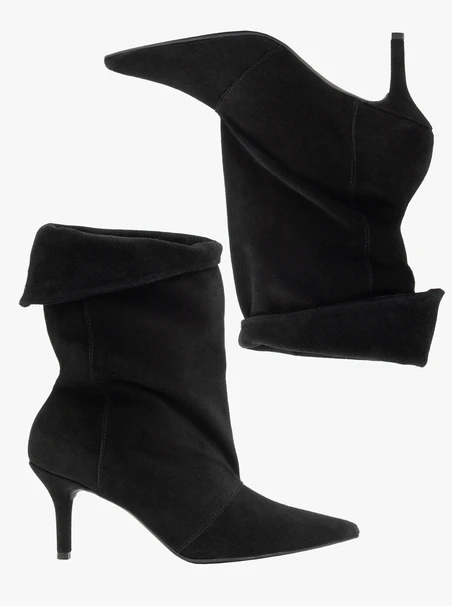 Schwarze Bowler-Stiefel mit hohem Stiletto