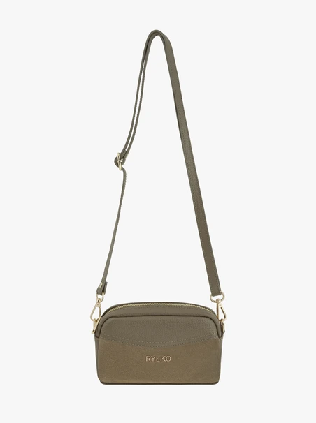 Handtasche aus olivfarbenem Leder und Velours