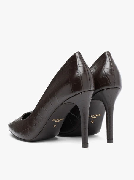Dunkelbraune Stöckelschuhe aus Krokodilleder