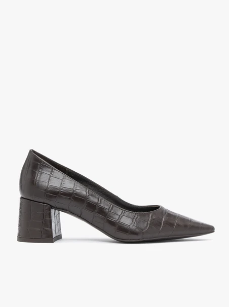Dunkelbraune Pumps mit Krokodilleder-Optik