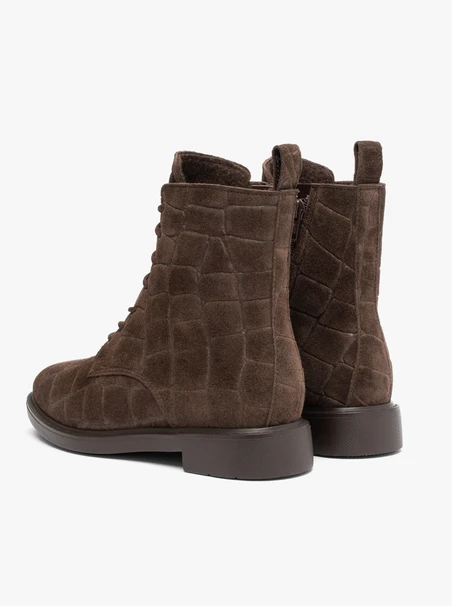 Dunkelbraune Stiefeletten in Krokodilleder-Optik
