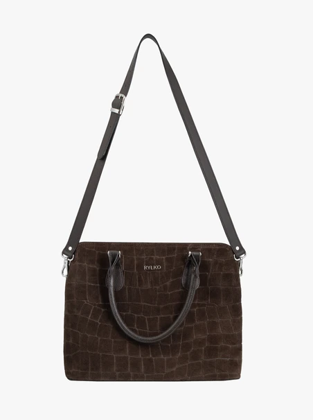 Braune Laptoptasche im Krokodilleder-Look
