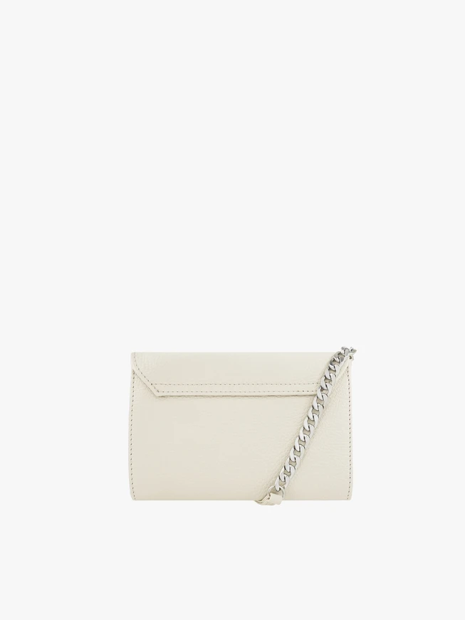 Cremefarbene Leder-Clutch-Tasche mit Kette
