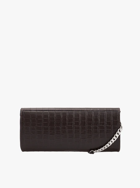 Dunkelbraune Clutch-Tasche mit Krokodilledermuster