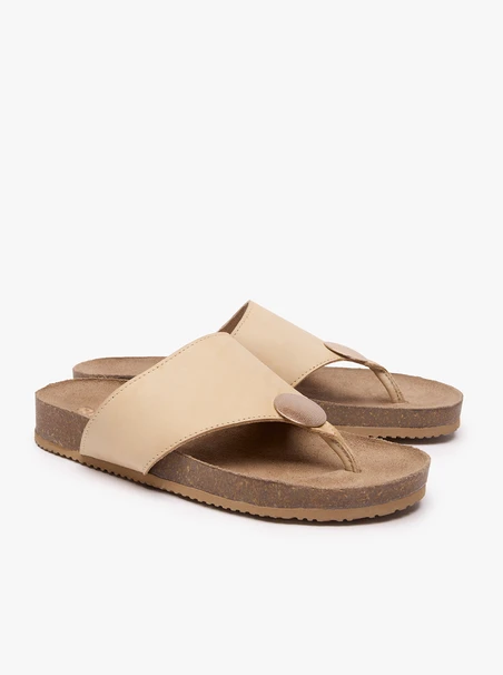 Beigefarbene Leder-Flip-Flops