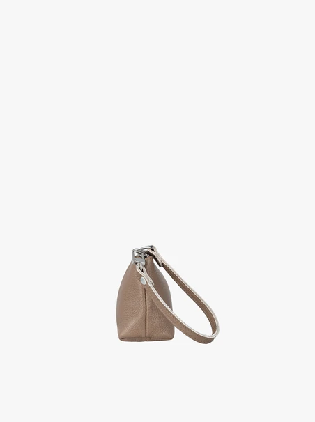Beigefarbene Kosmetiktasche aus Glattleder