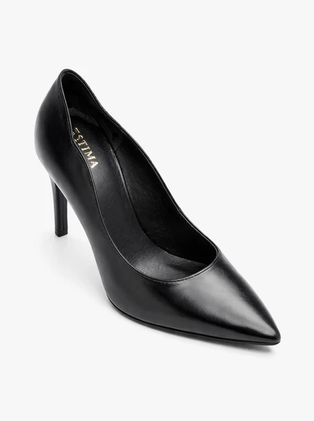 Stiletto-Pumps aus schwarzem genarbtem Leder