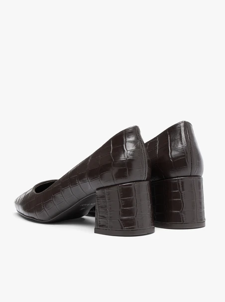 Dunkelbraune Pumps mit Krokodilleder-Optik