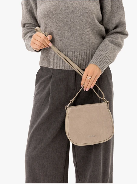 Beigefarbene Handtasche aus Leder und Velours
