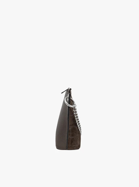 Dunkelbraune Handtasche mit Krokodil-Muster