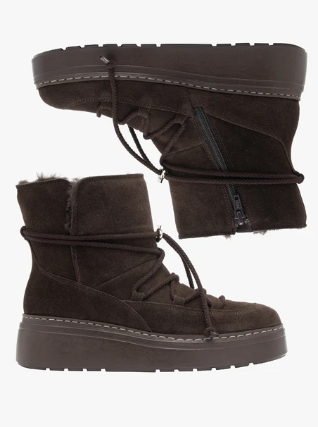 Dunkelbraune Schnür-Schneestiefel mit Plateau-Sohle