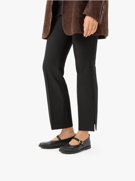 Schwarze Leder Riemchenballerinas
