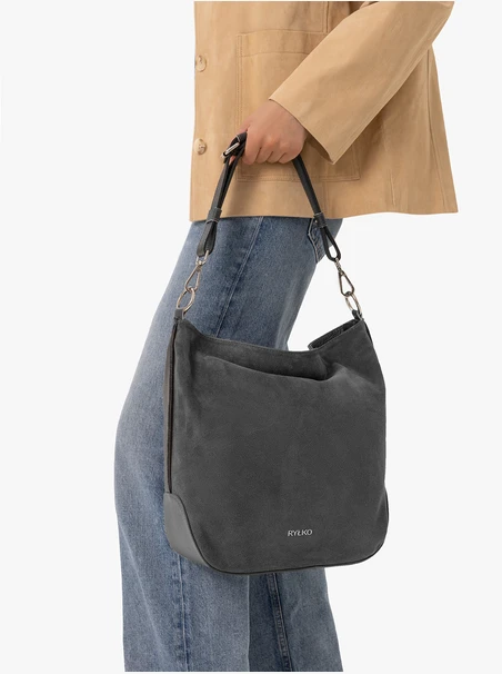 Dunkelgraue Lederhandtasche