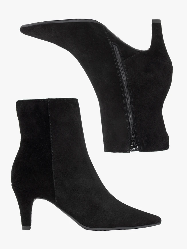 <p>Schwarze hohe Stiefeletten mit Stilettoabsatz</p>