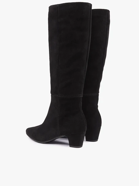 Schwarze Velourslederstiefel mit Stilettoabsatz