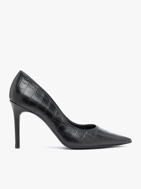 Schwarze High Heels mit Krokodil-Muster