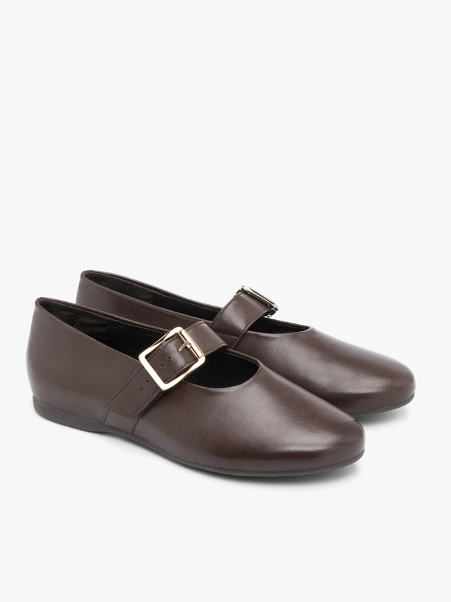 Dunkelbraune Riemchen-Ballerinas