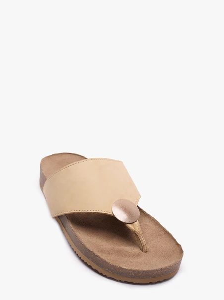 Beigefarbene Leder-Flip-Flops