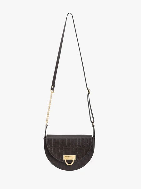 Braune Handtasche im Crescent-Design aus Krokodilleder