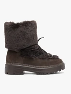 Braune Schnür-Schneestiefel mit Fellbesatz