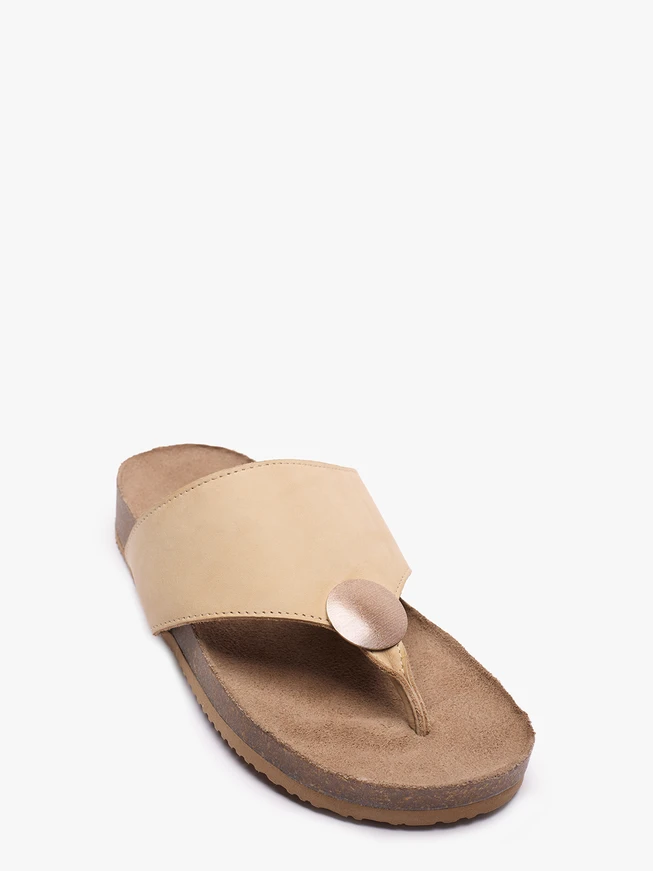 Beigefarbene Leder-Flip-Flops