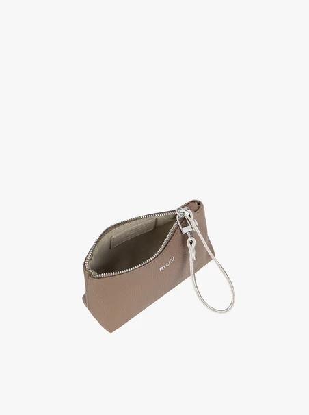 Beigefarbene Kosmetiktasche aus Glattleder